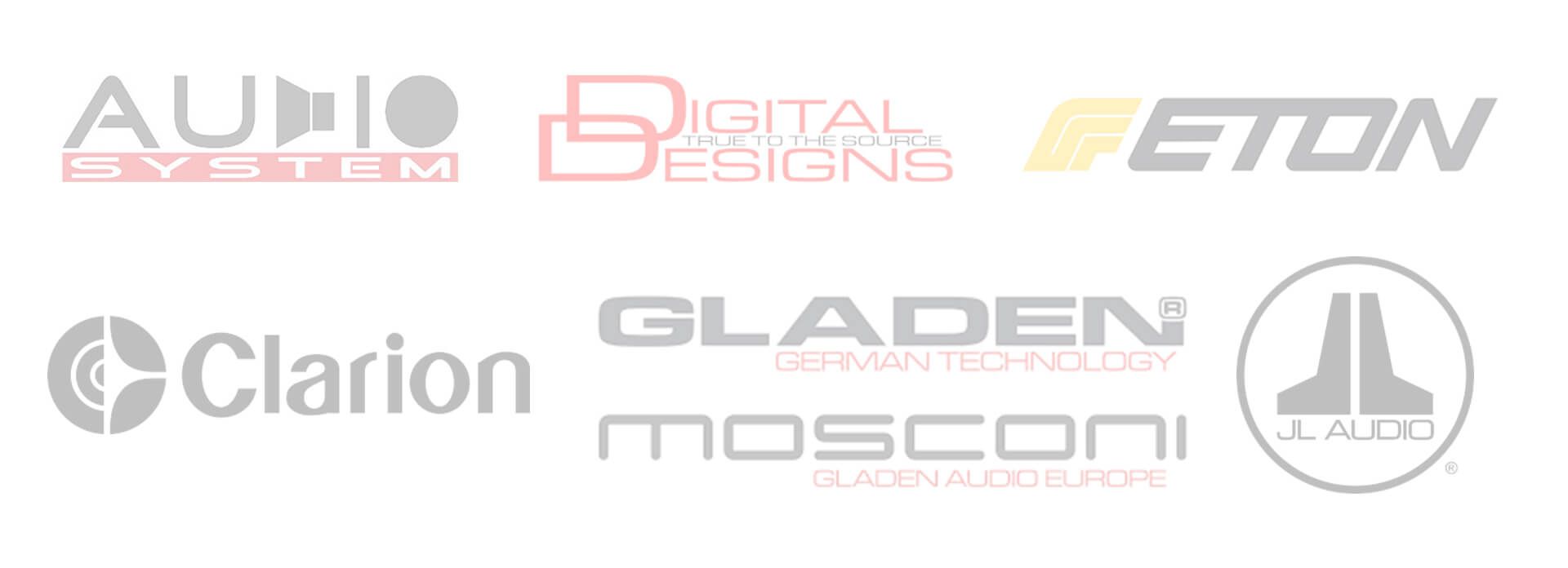 Unsere Marken: Audio System, Digital Designs, Eton, Clarion, Gladen, Mosconi, JL Audio